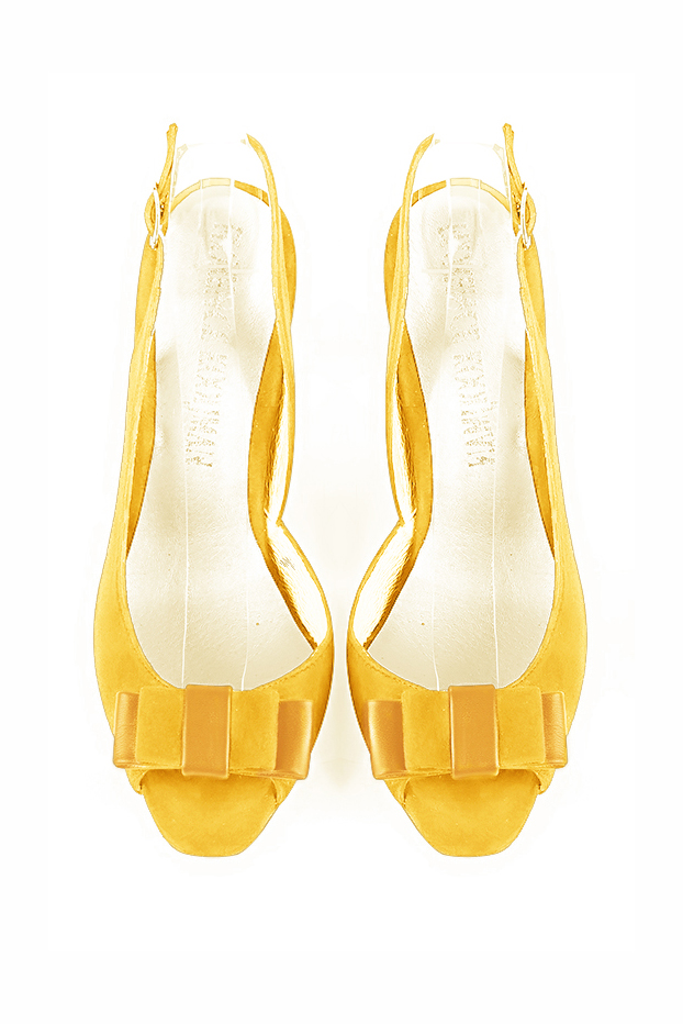 Yellow women's slingback sandals. Round toe. High spool heels. Top view - Florence KOOIJMAN